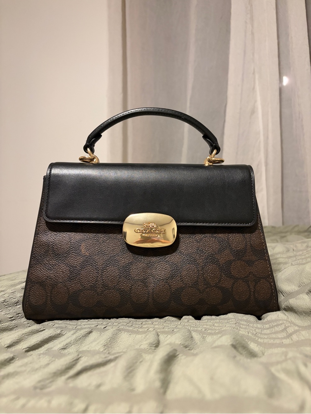 Coach Black & Brown Signature Top-Handle Satchel with Gold Hardware